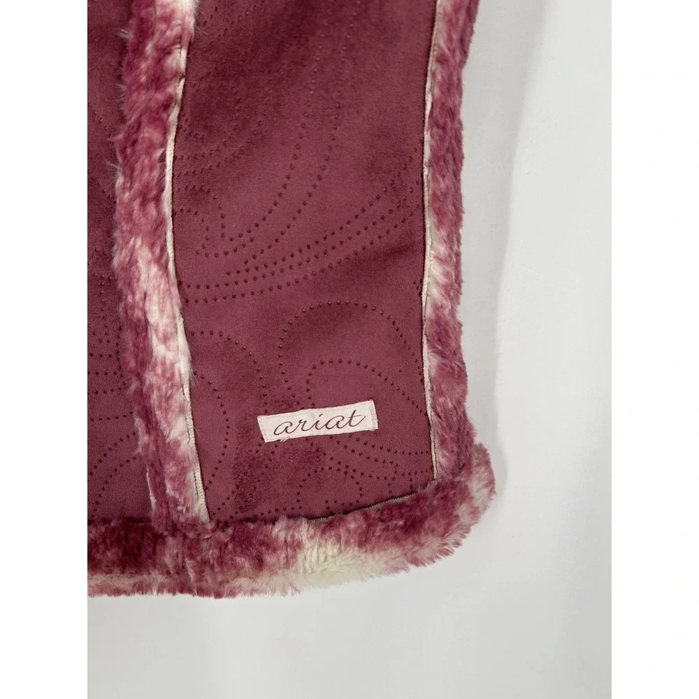 Ariat Faux Suede Vest Women's Small Coral Fleece Lined Paisley‎ Eyelet Full Zip